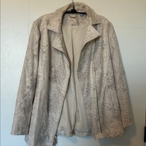 Chico's Faux Leather Cream and Gray Animal Print Jacket